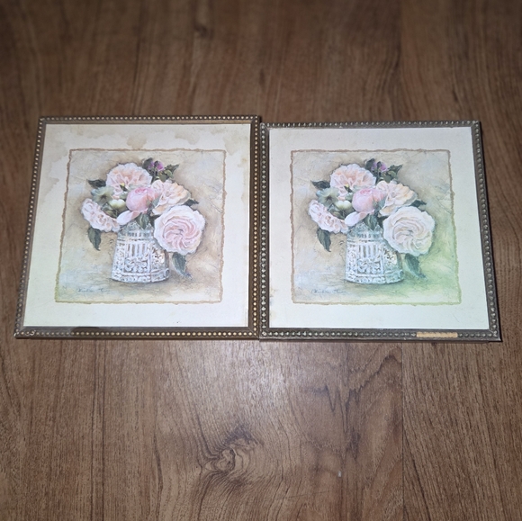 Vintage Set Of 2 Vintage Floral Art Work Cottage - Picture 1 of 6